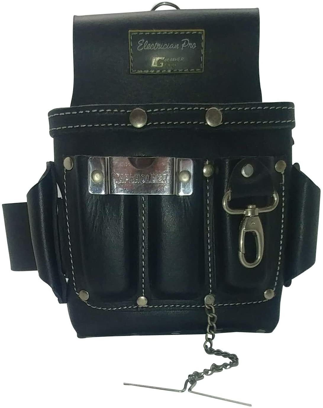 3400-BK Leather Gold, Leather Electrician Tool Pouch, Black Professional Tool Be