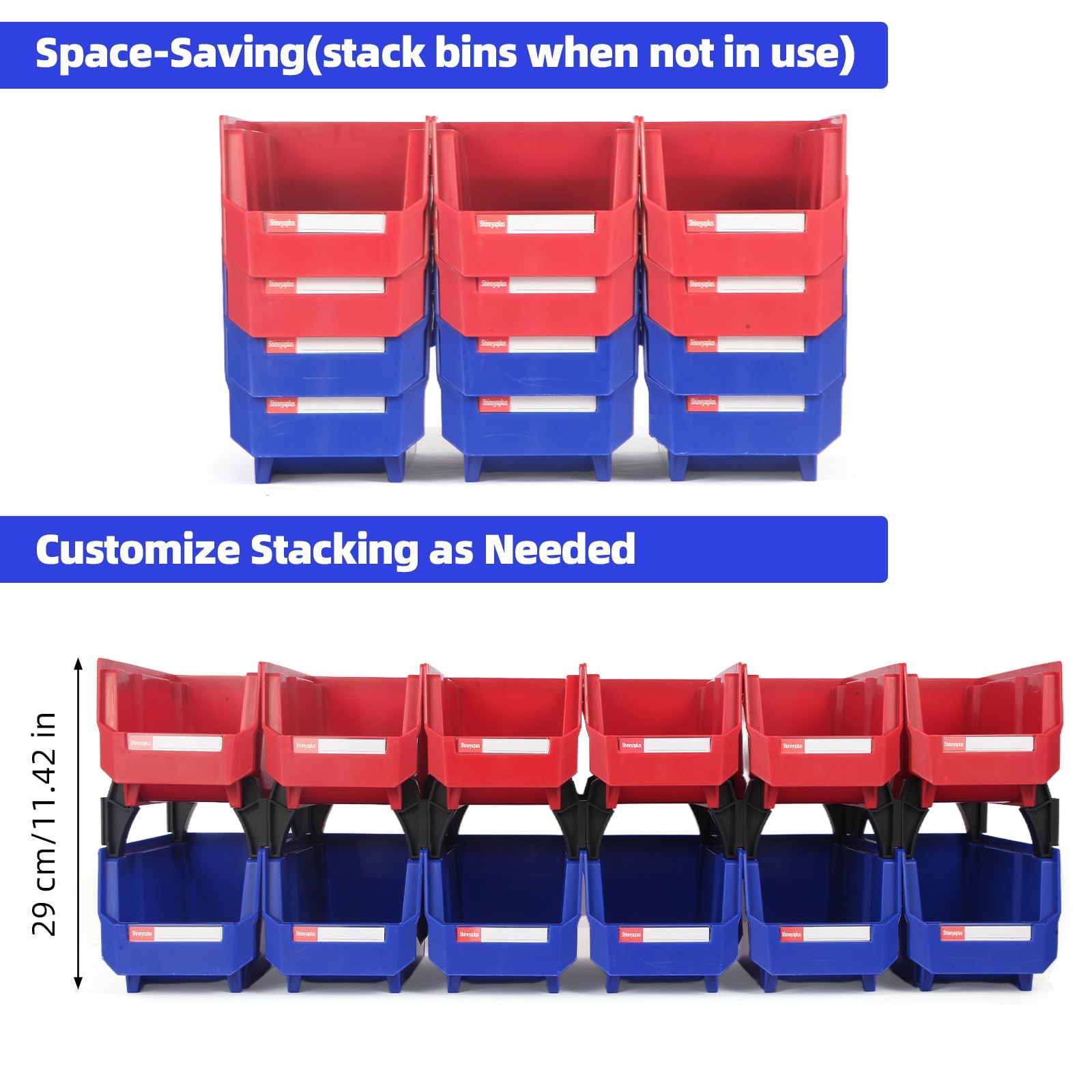 12 Packs Stackable Storage Bins, 11″ x 5″ x 5″ Plastic Bins,