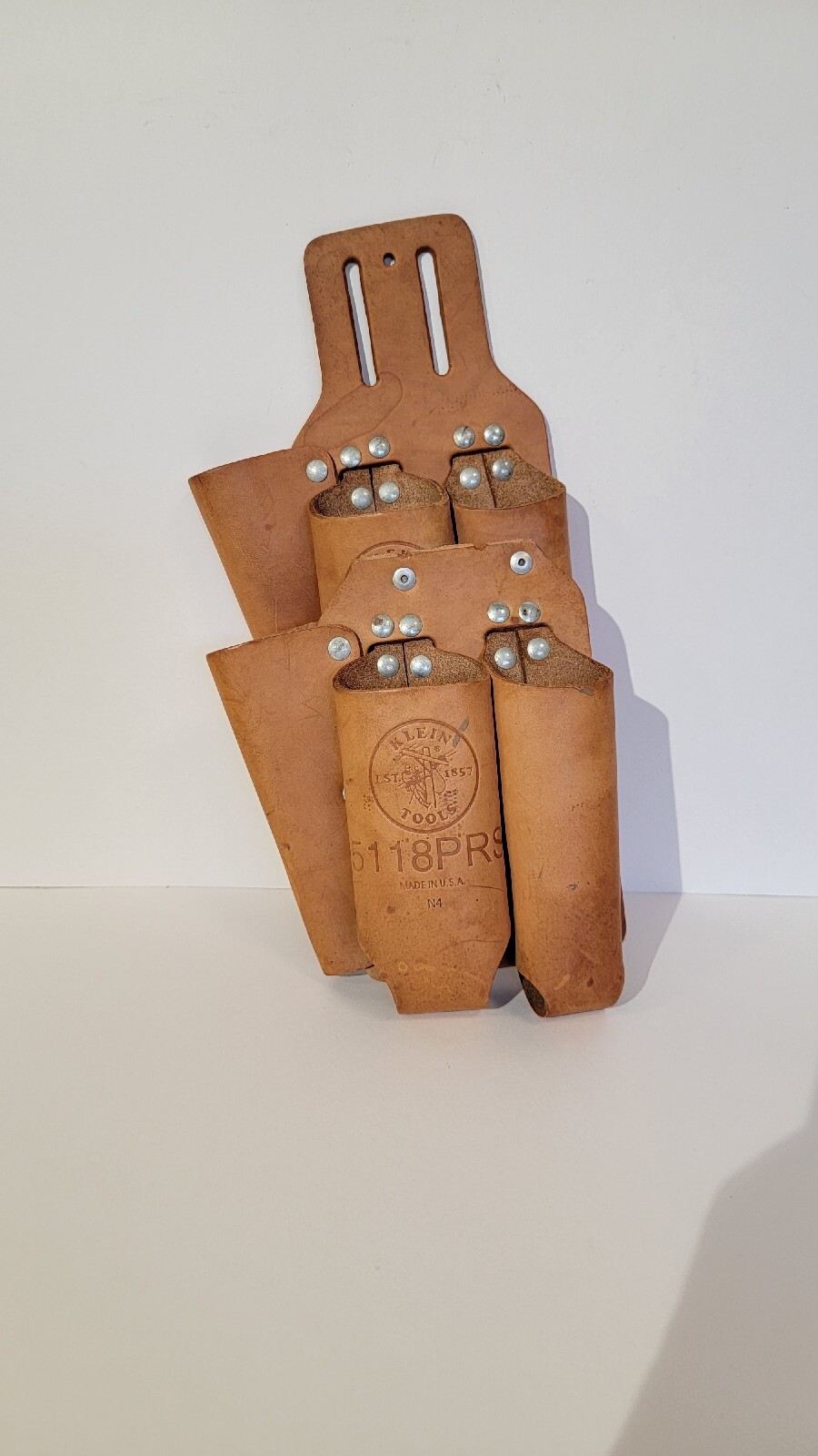 CUSTOM MADE From 2 Klein Tools 5118 PRS Tan Leather Heavy Duty Tool Belt Pouch