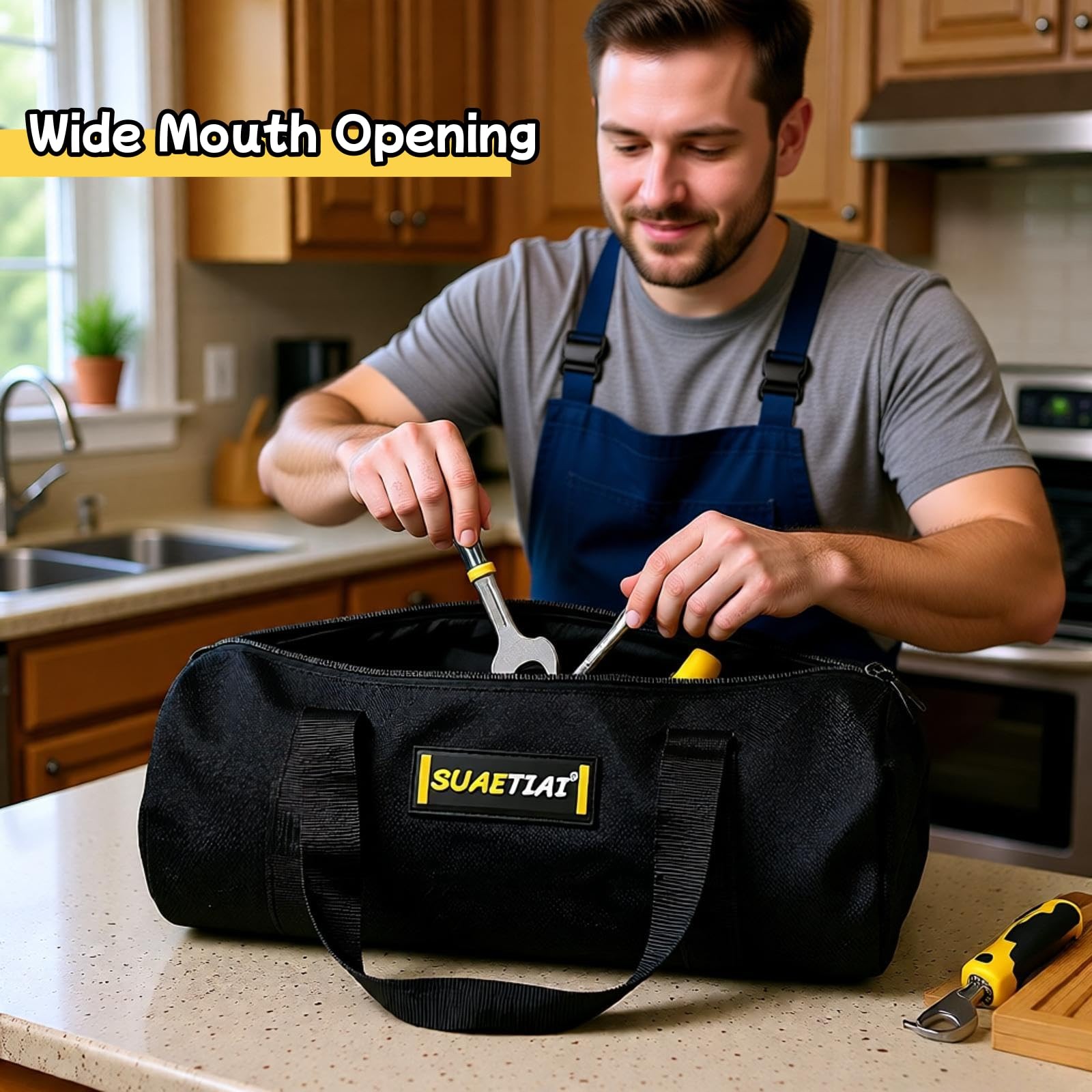 14 Inch Small Tool Bags for Men,Wide Mouth Zipper Tool Storage Bag,Large Capa…