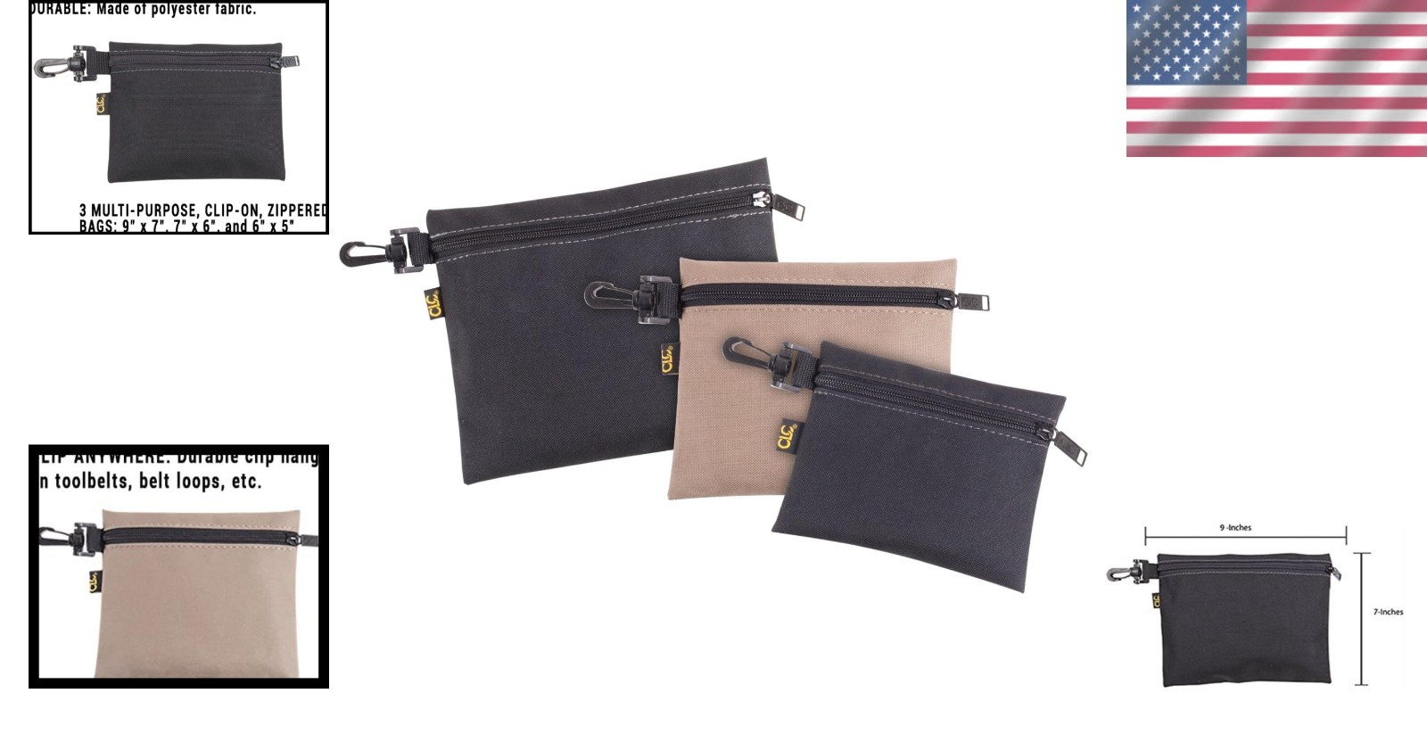 CLC 1100 Multi-Purpose Clip-on Zippered Poly Bags – 3 Pack for Easy Organization