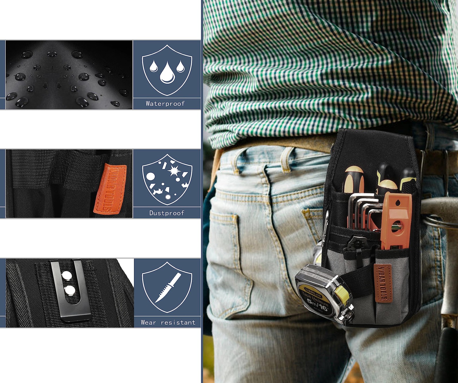 Small Tool Pouch with Belt Clip,Tool Belt Pouches,Electrician Tool Pouch.Mini