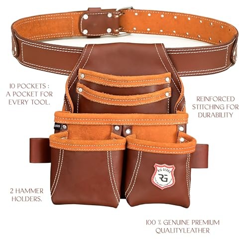 Leather Tool Pouch for Electrician | 5 Pockets Framers Tool Belt Pouches Maroon