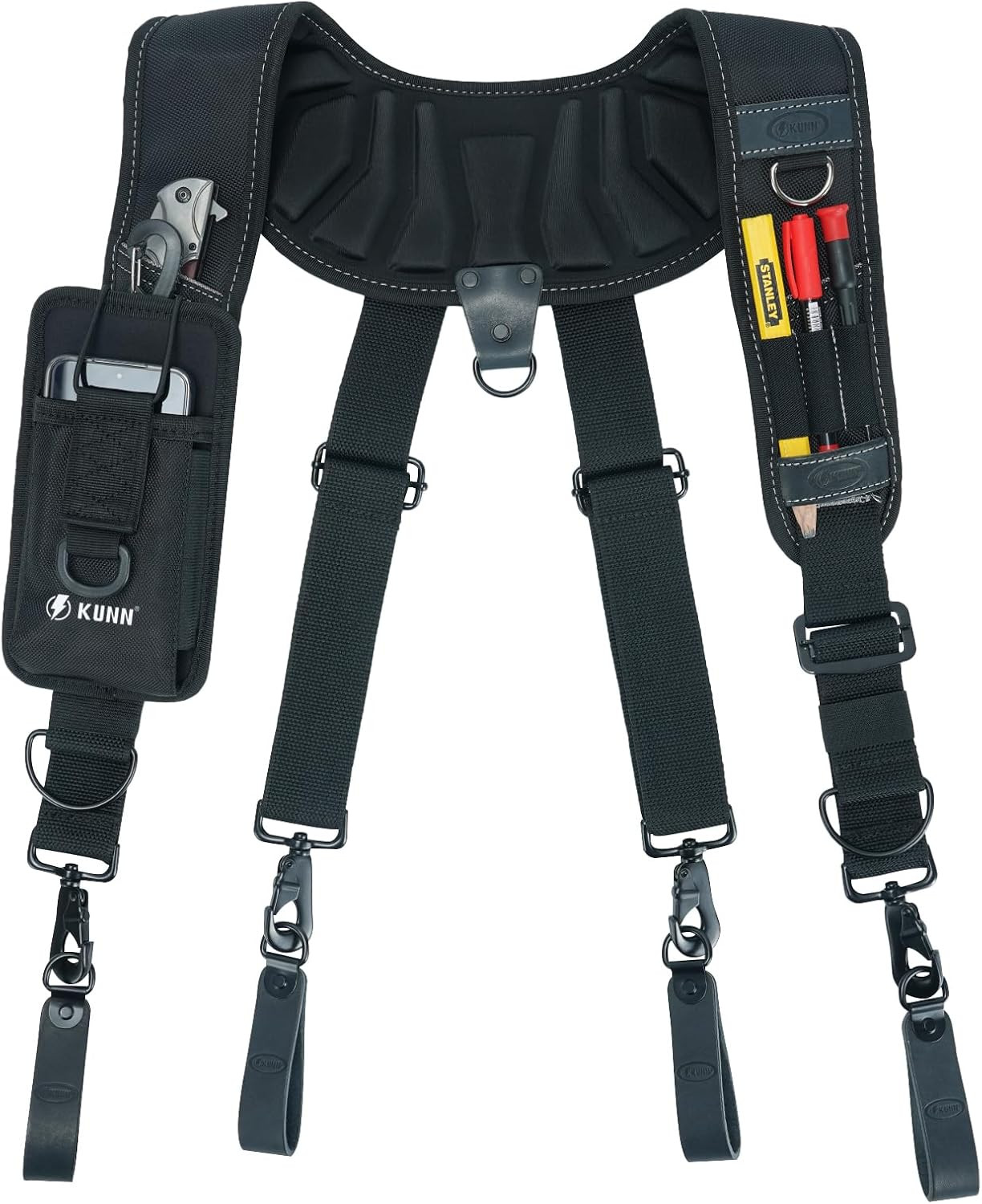 Premium Black Leather Tool Belt Suspenders for Carpenters & Electricians