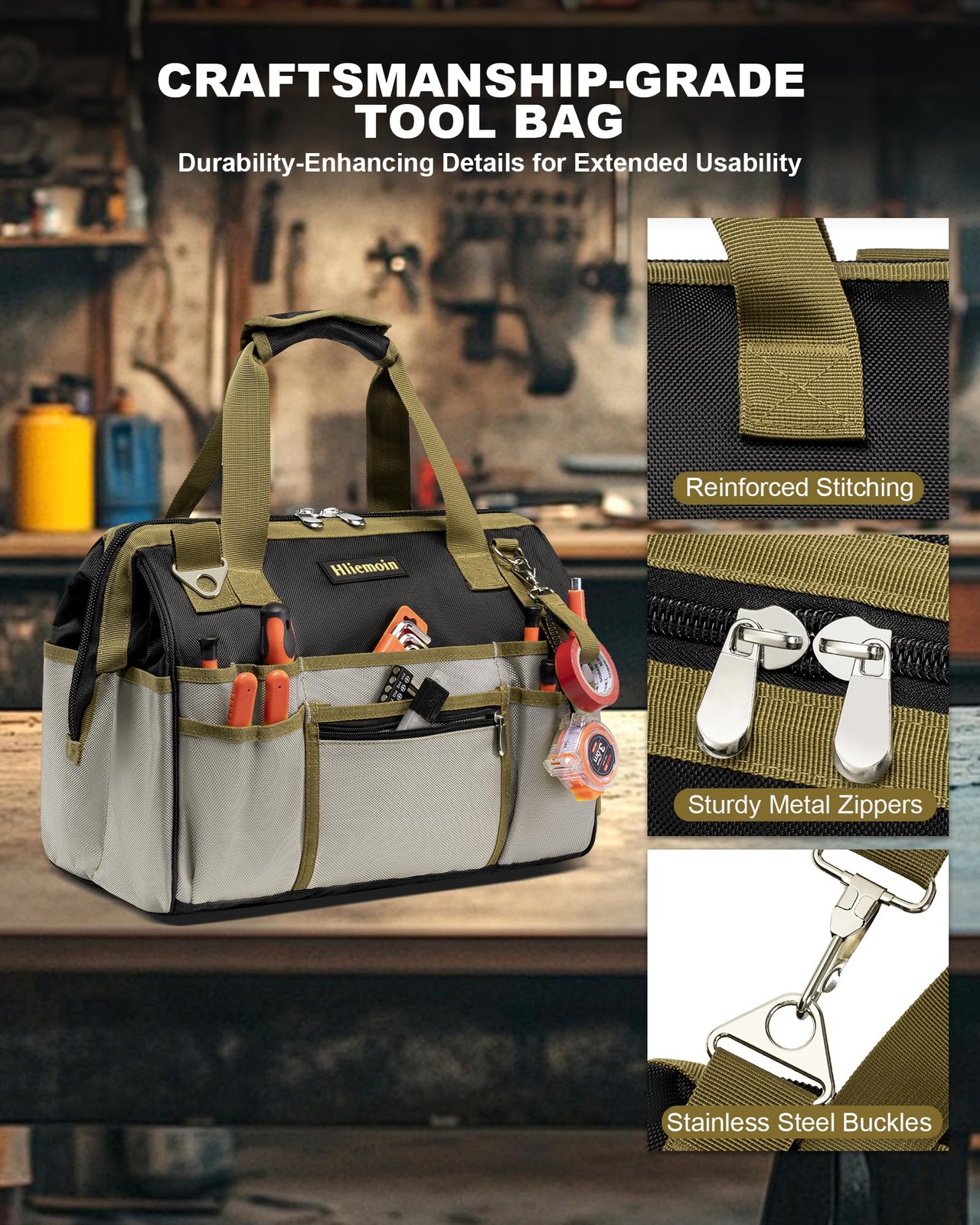 16.5-Inch Heavy Duty Tool Bags for Men, 32-Pocket Large Tool Organizer Storag…