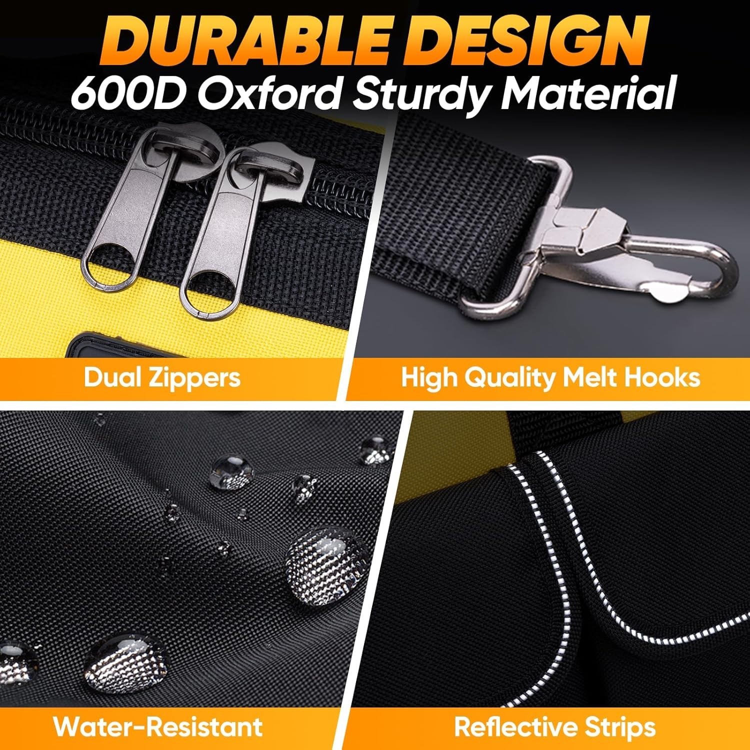 Heavy Duty Waterproof Tool Bag with 8 Pockets and Adjustable Strap – 12” Yellow