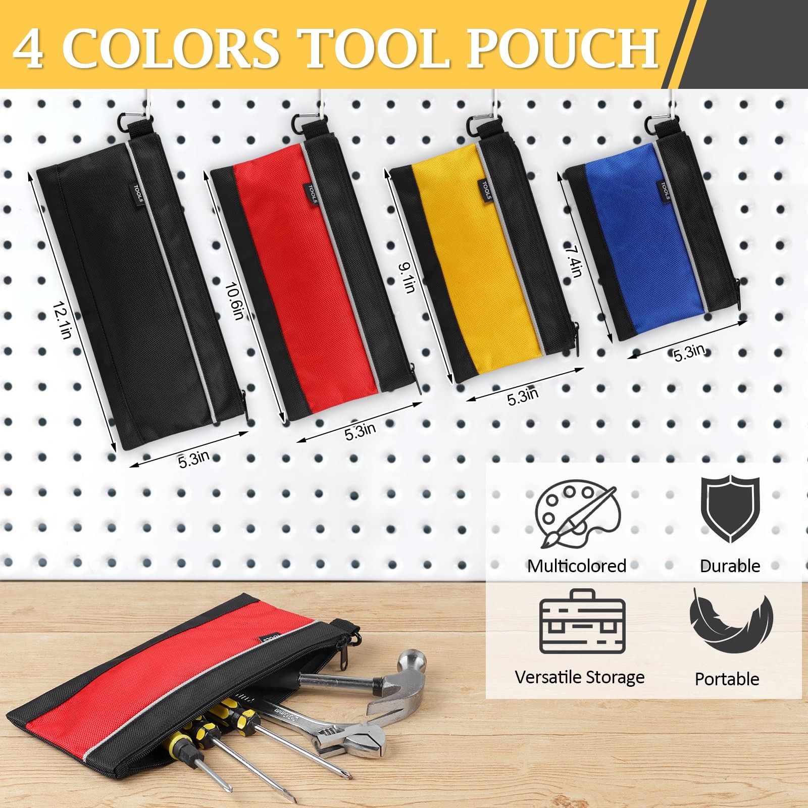 COIDEA 4 Pack Tool Pouch, Small Tool Bag with Zipper, 1680D Oxford Waterproof Mu