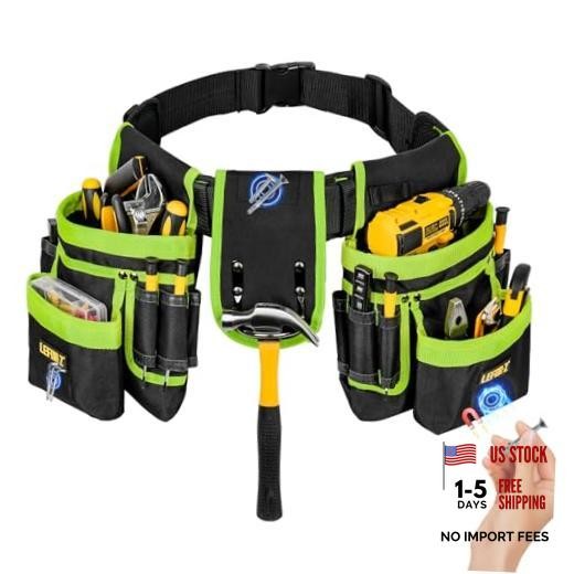 Tool Belt,Magnetic Tool Pouch,27 27 Pockets with Magnet Pouch Green & Black