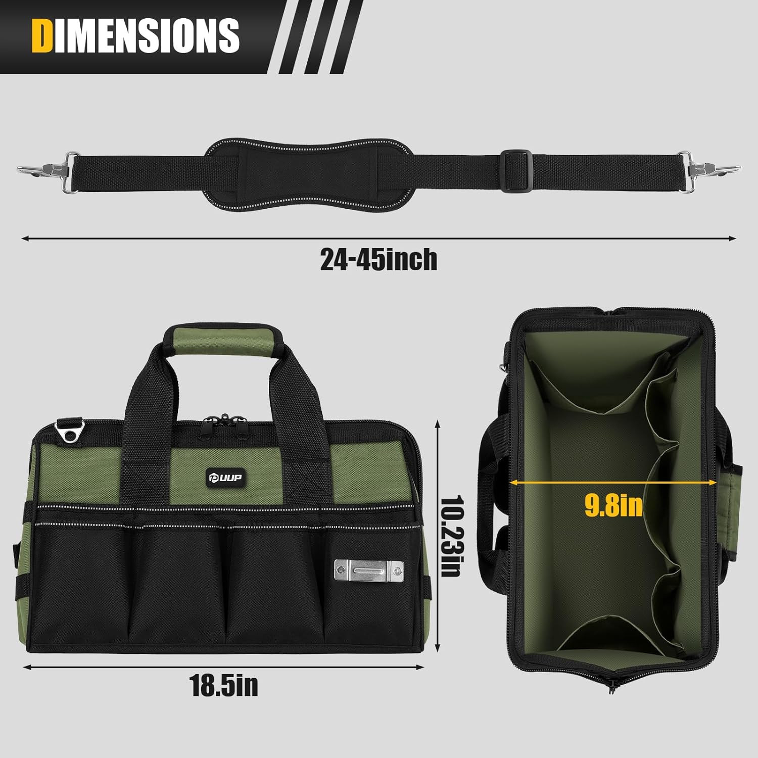 UUP 18-Inch Large Tool Bag, 16-Pocket Portable Tool Box Organizer Storage, Heavy