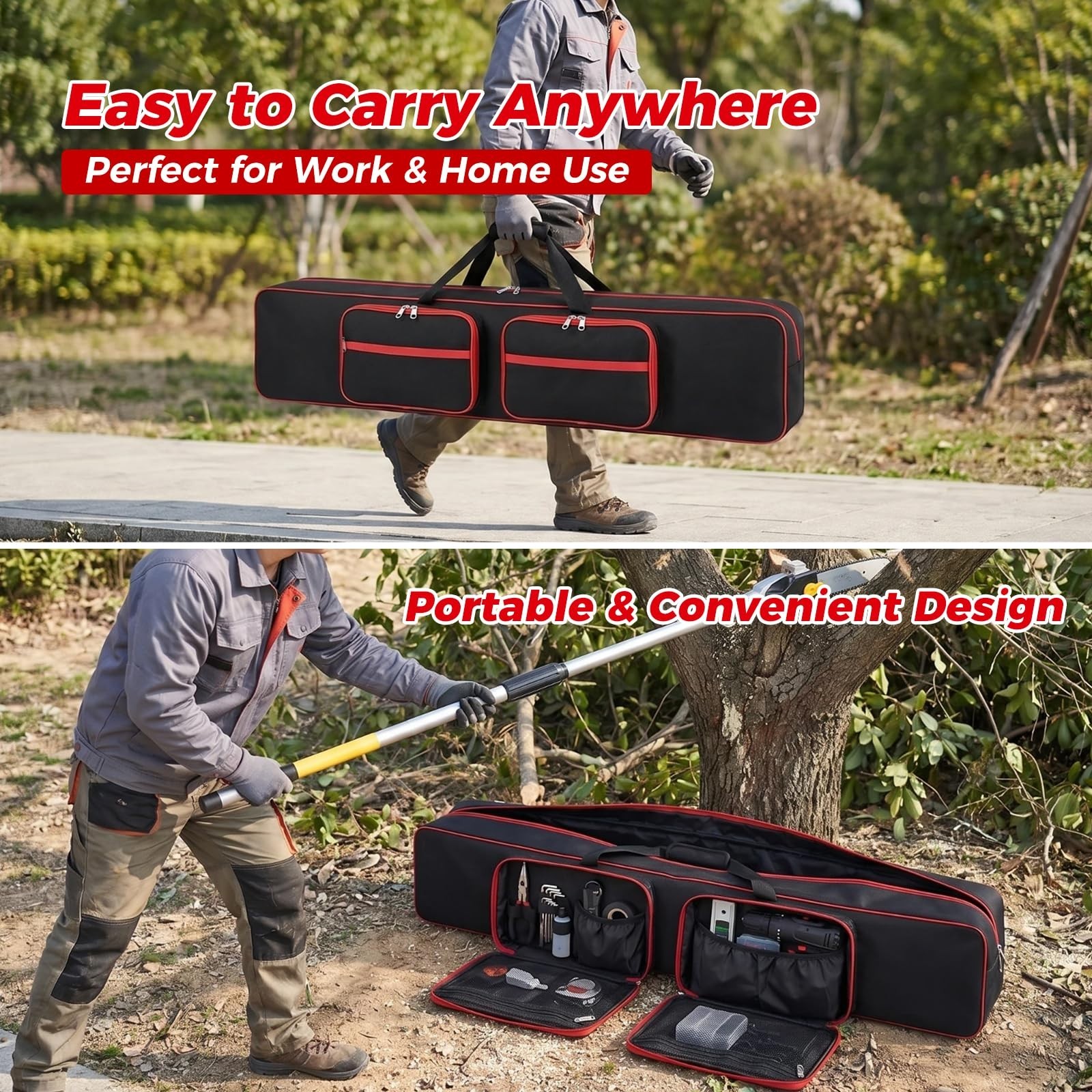 Portable 45″ Pole Saw Bag – Multi-Pocket Chainsaw Case with Carry Handle, Scratc