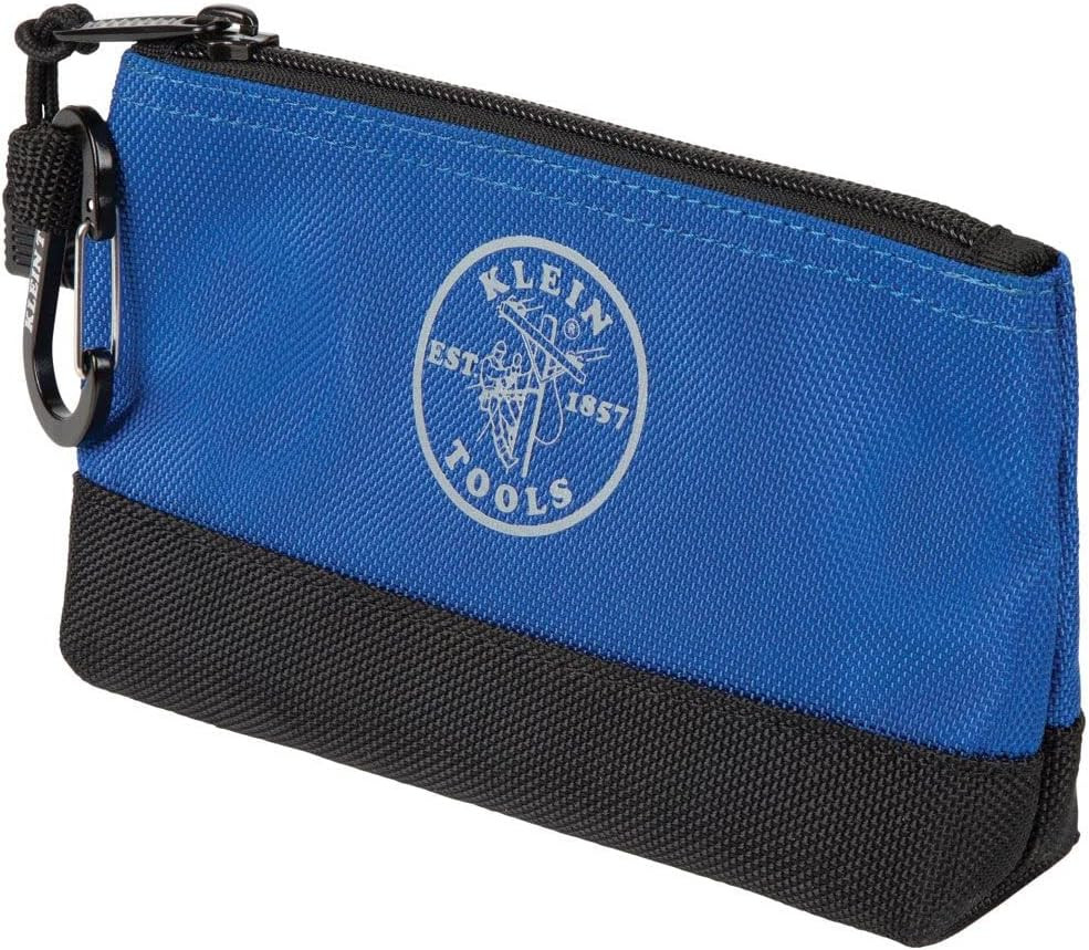 Klein Tools 55559 Stand-Up Zipper Bag Tool Pouch with Carabiners, 7-Inch Blue an