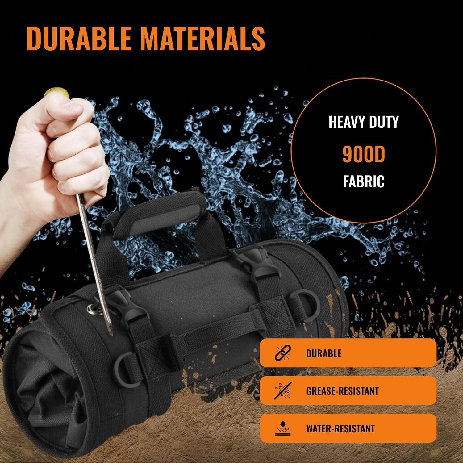 Heavy-Duty Roll-Up Tool Organizer Bag with Detachable Pouches – 19.49″x12.6″