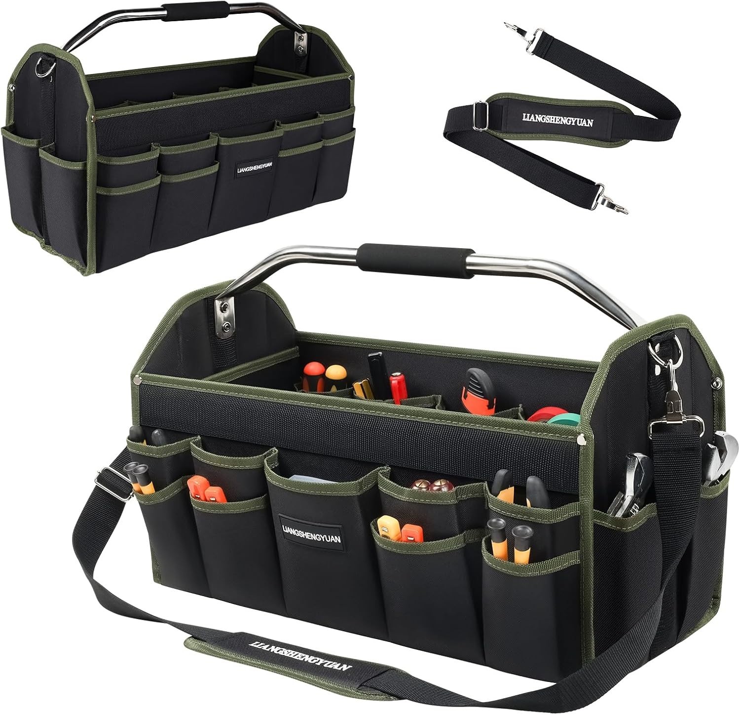 Waterproof 20-Inch Electrician Tool Bag – Open Top with 30 Organizing Pockets