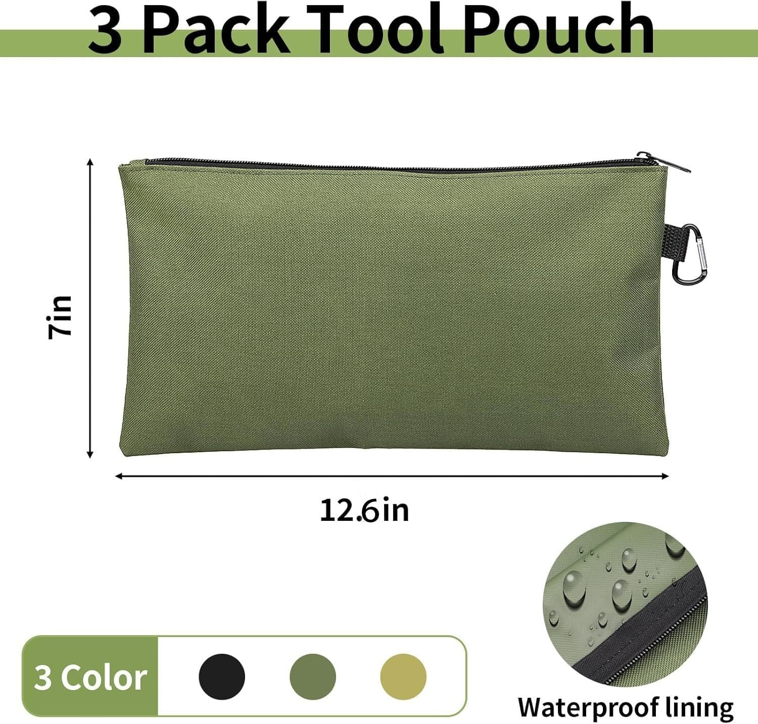 Moisture-Resistant 3 Pack Tool Pouches – Organizers in Three Colors