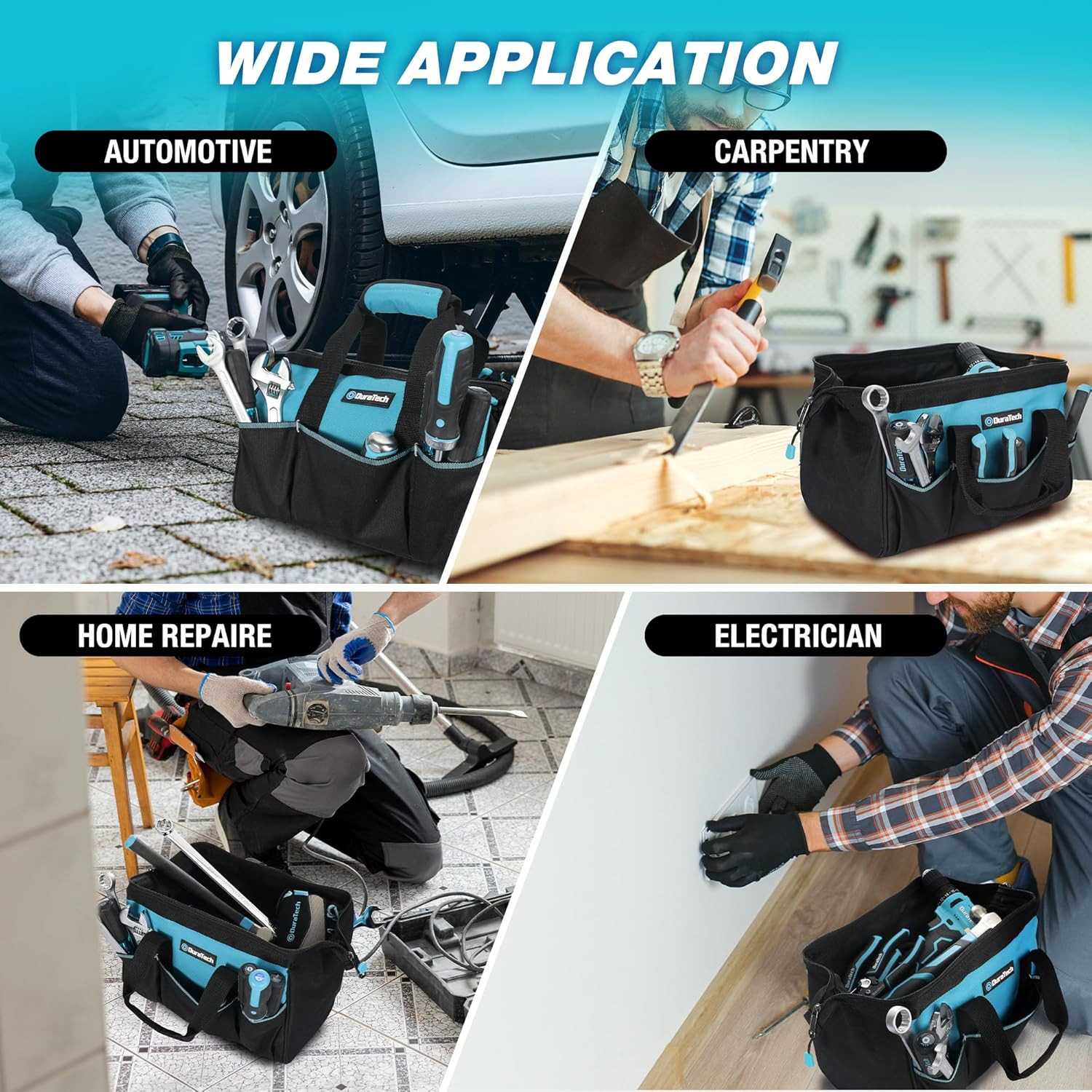 13-Inch Small Tool Bag with 9 Pockets, Tool Bags for Men Women, Toolbag with Thi
