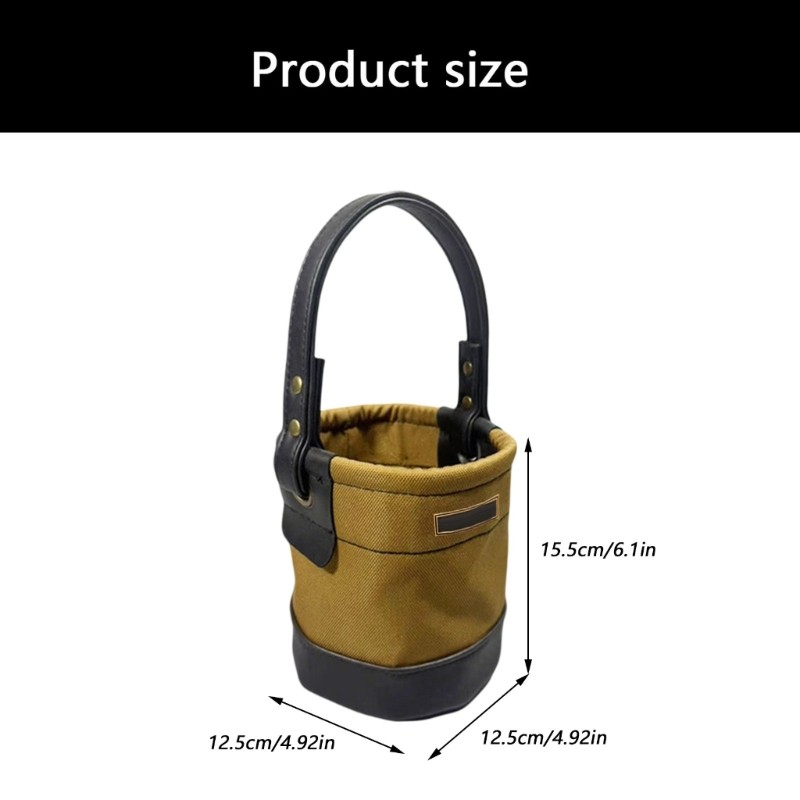 Waterproof Cloth Small Tool Bucket Bag With Reinforced Leather Bottom Bucket