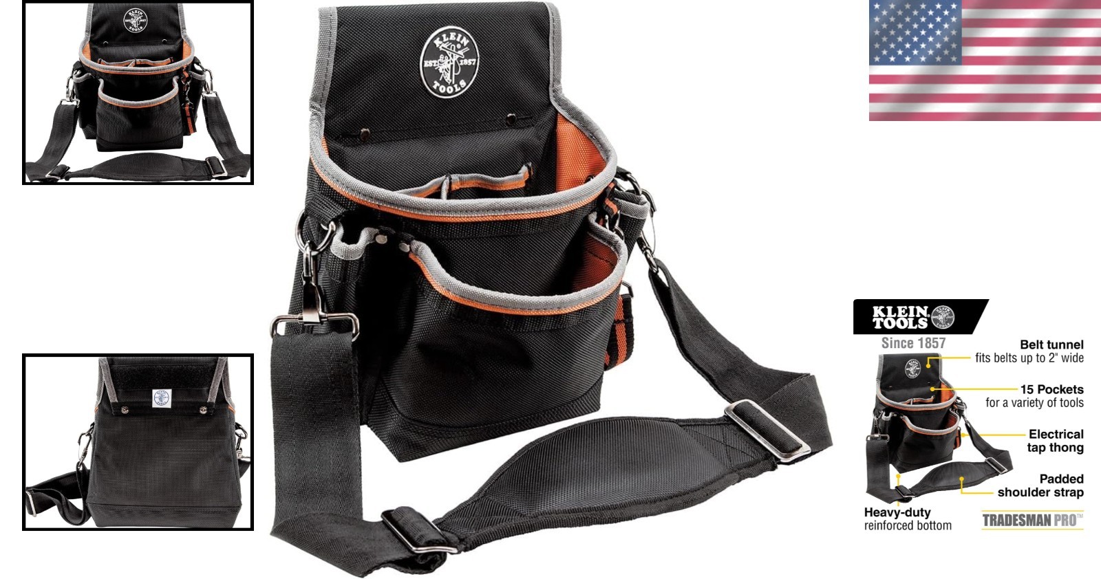 **Reinforced Bottom Tool Pouch with Shoulder Strap, 15-Pocket