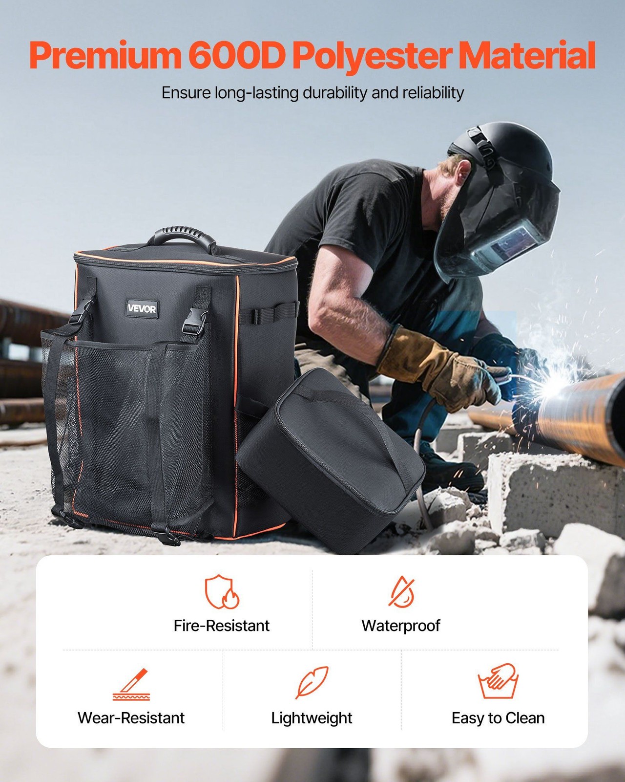 Efficient Welder Backpack 35.6L 600D Polyester Easy Access Pockets & Liner