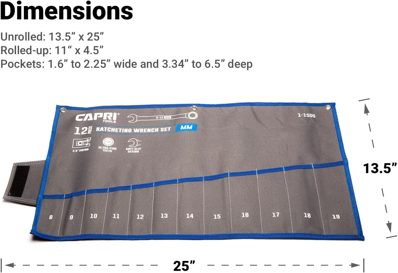 Heavy Duty Canvas Roll Up Wrench Organizer Pouch 12 Pockets 8-19Mm