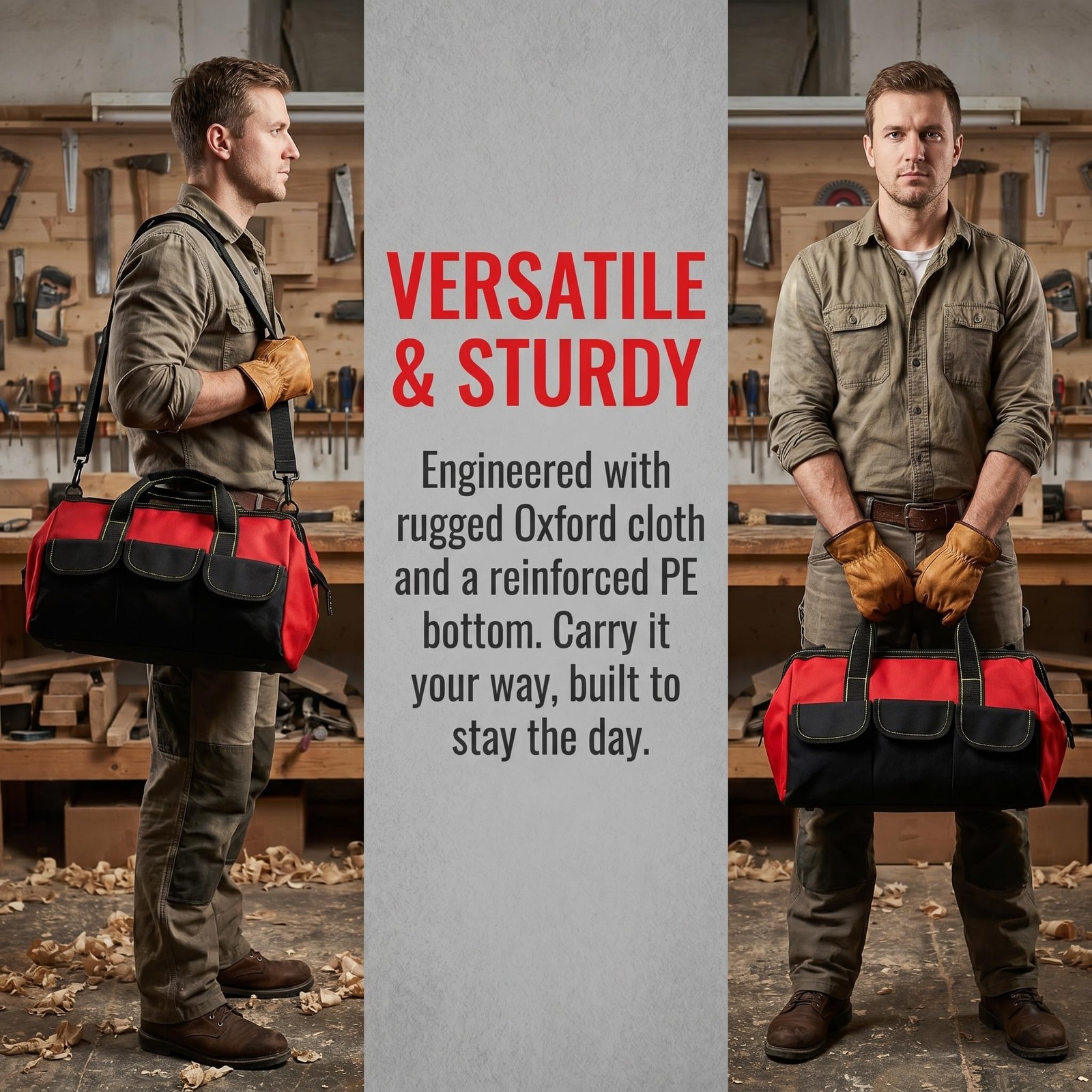 16 Inch Wide Mouth Tool Bag, Collapsible Tool Tote with Waterproof Coating an…