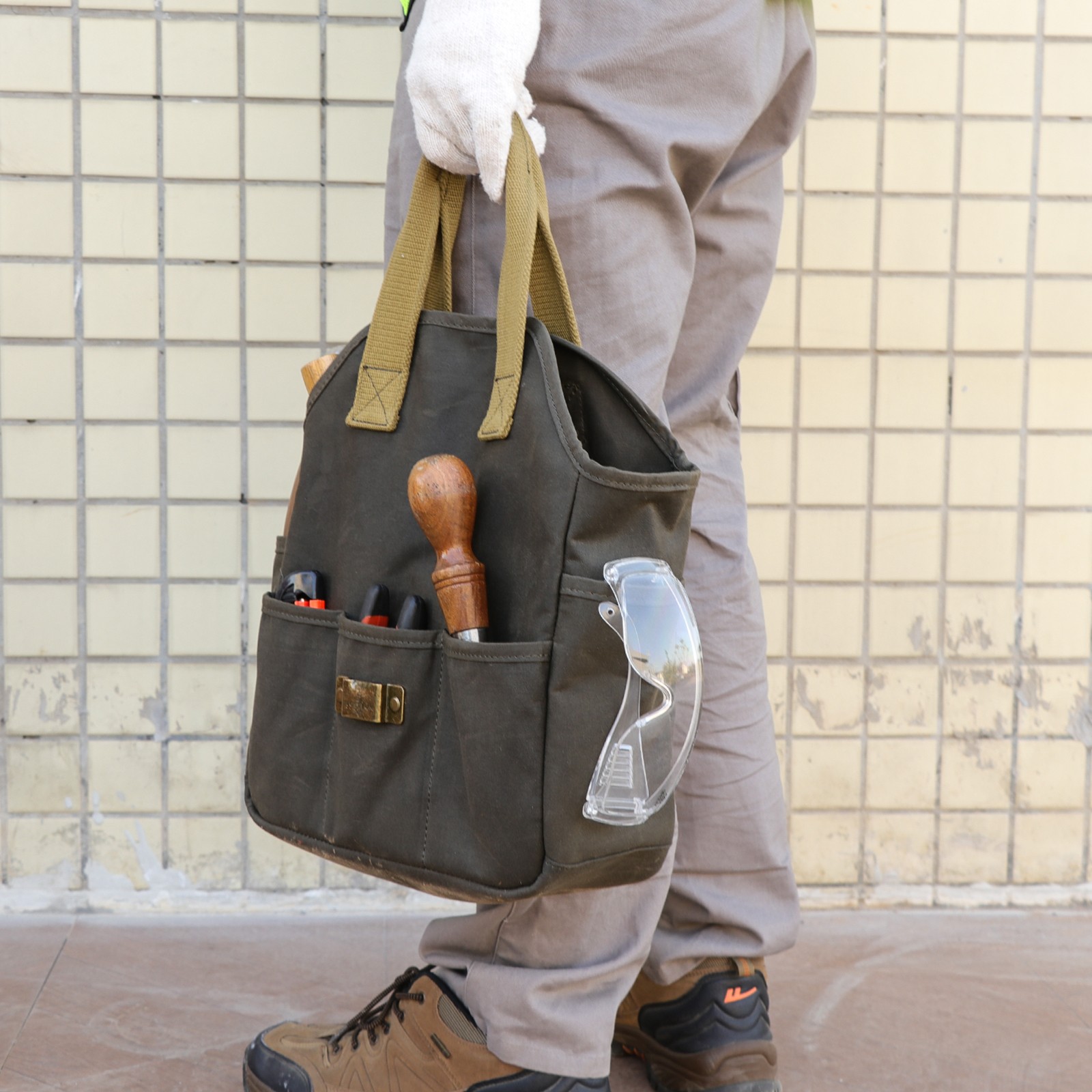 Tourbon Sturdy Canvas Garden Tool Tote Bag Farmer DIY Utility Storage Organizer