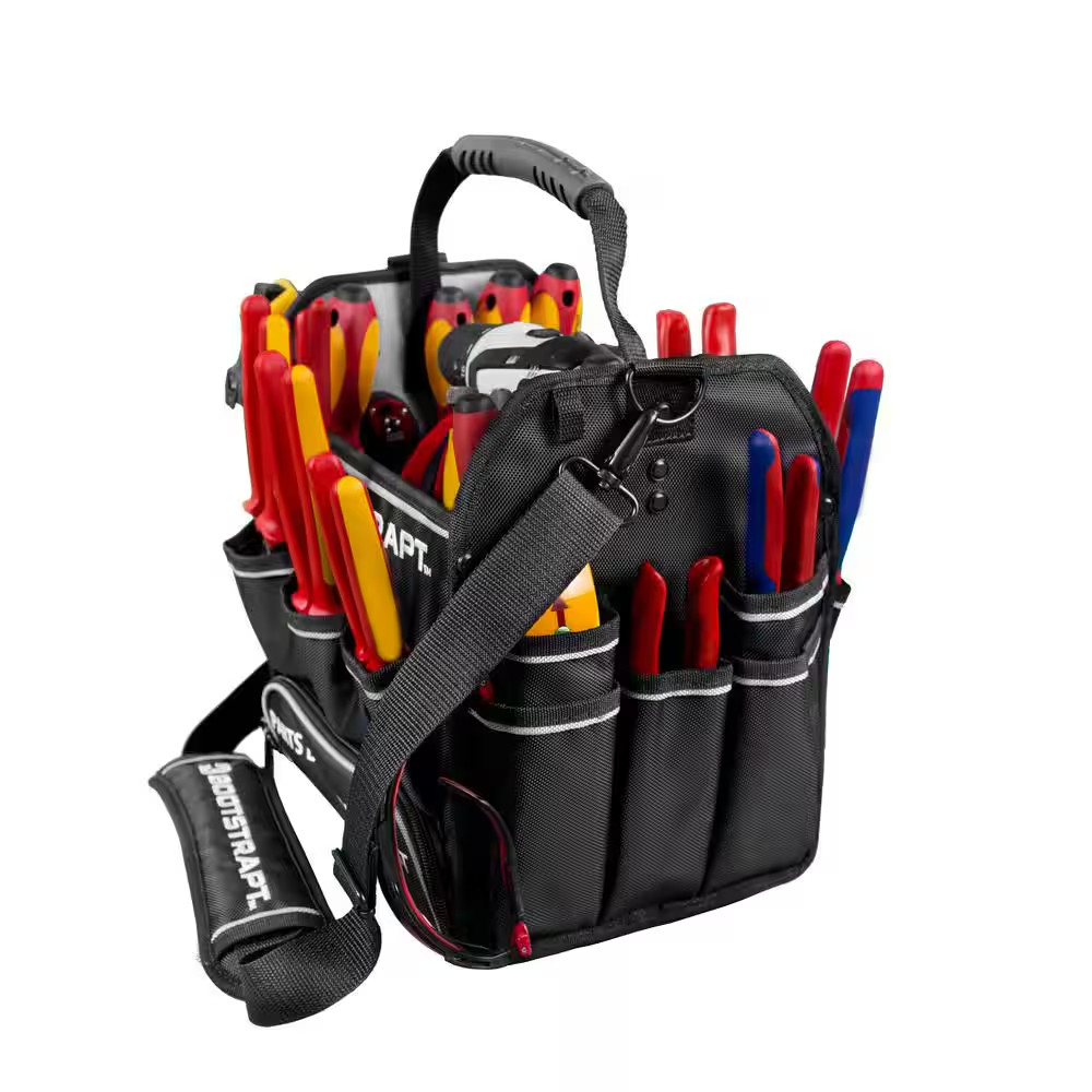 12 In. Electrician’S Tote Bag with Integrated Parts Bin Compartment