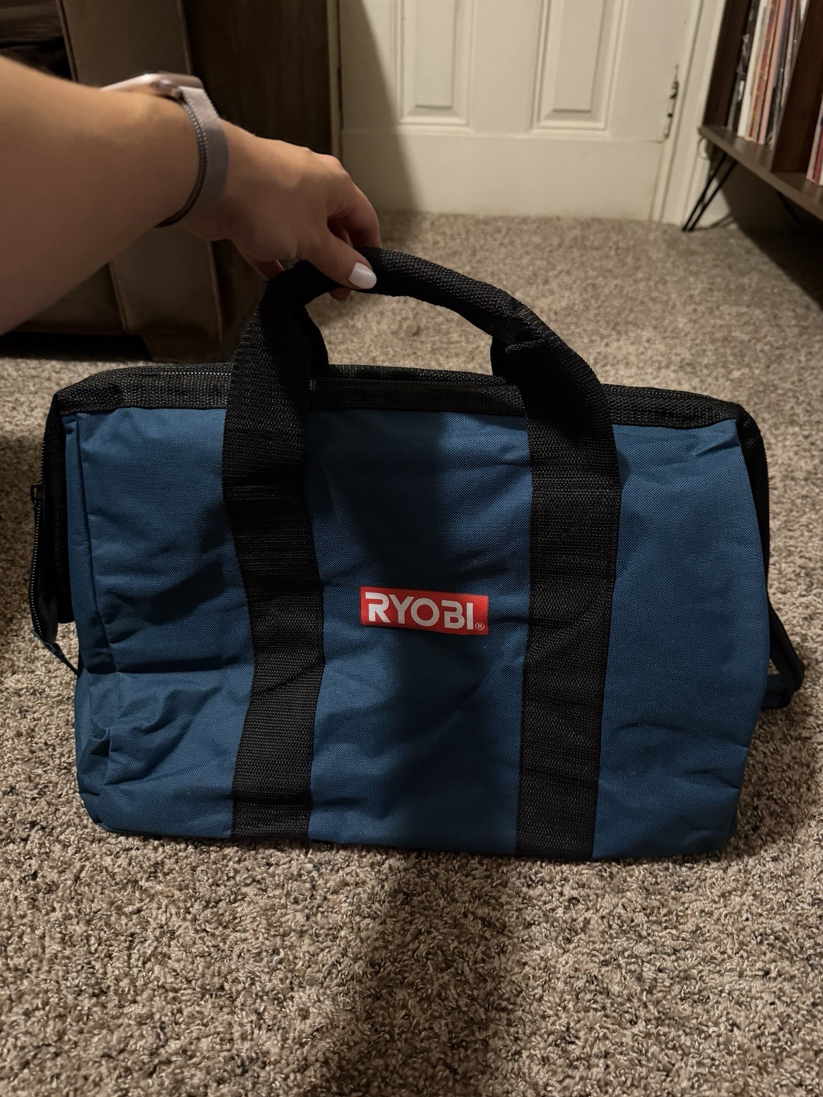 Ryobi Blue Black Zippered Tool Storage Bag Carry Case Utility Tote Organizer