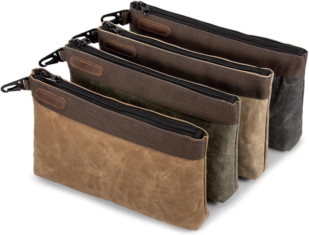 Waxed Canvas Tool Pouches 4 Pack – 11-Inch Heavy-Duty Zipper Tool Bags Set