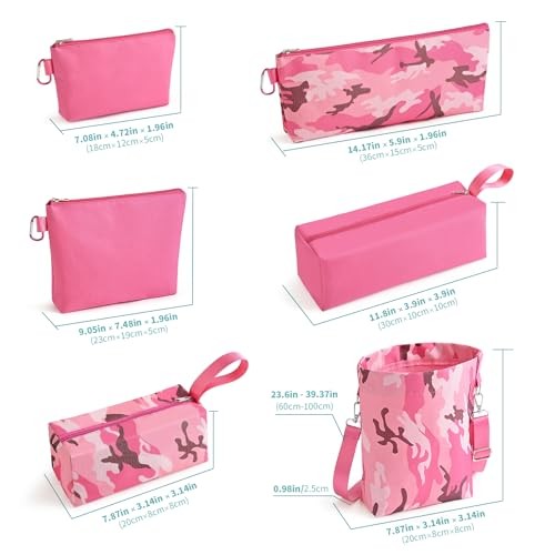 Pink Tool Pouch Zipper Bags – Large Multi-Size Organizer – 6 Pack