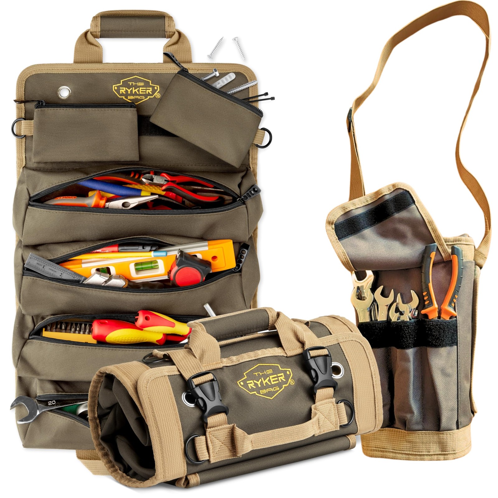 The Ryker Bag Tool Roll Organizer with Detachable Pockets – Heavy Duty RollUp…