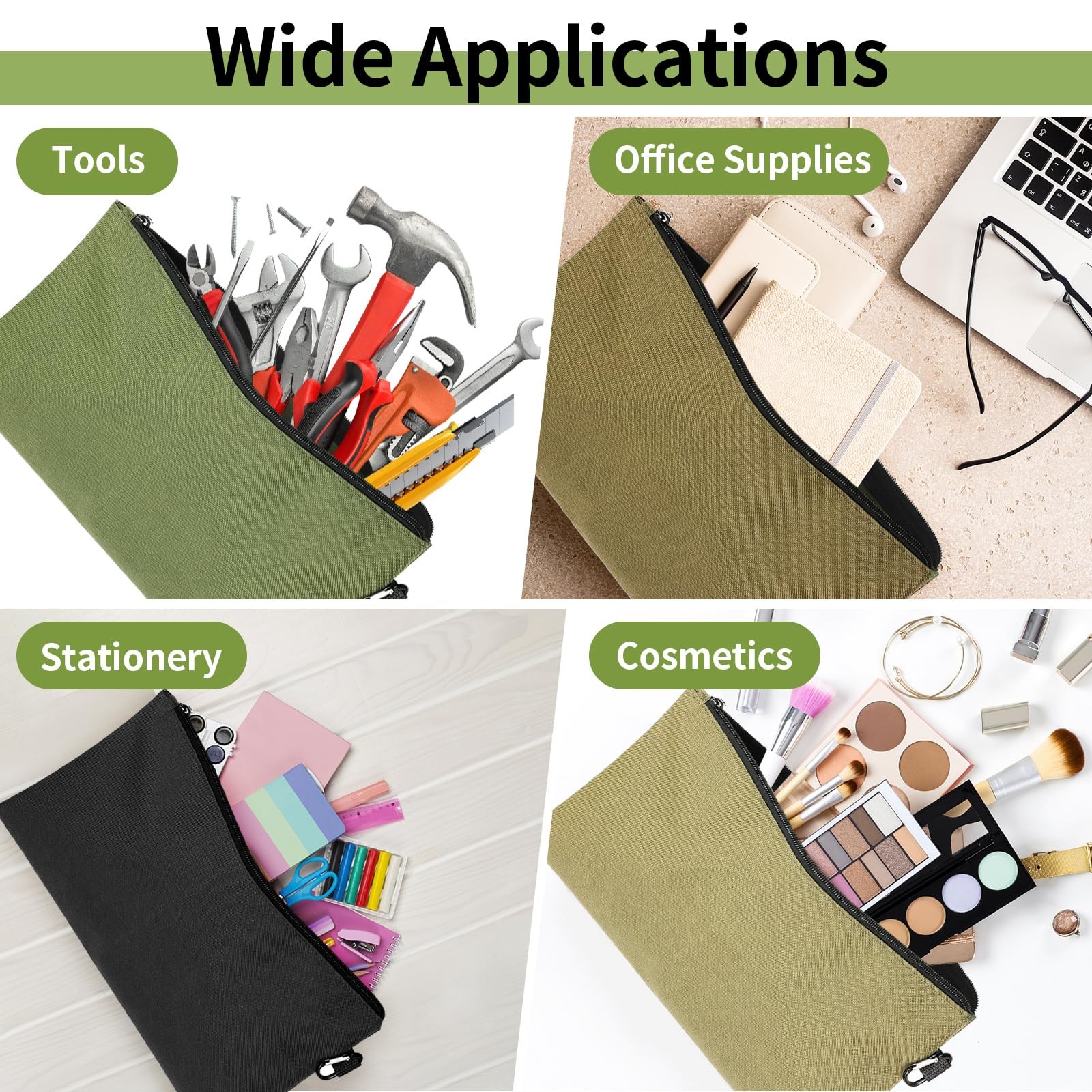 6 PCS Tool Bag Zipper Pouch Premium Multipurpose Storage Organizer Carabiner