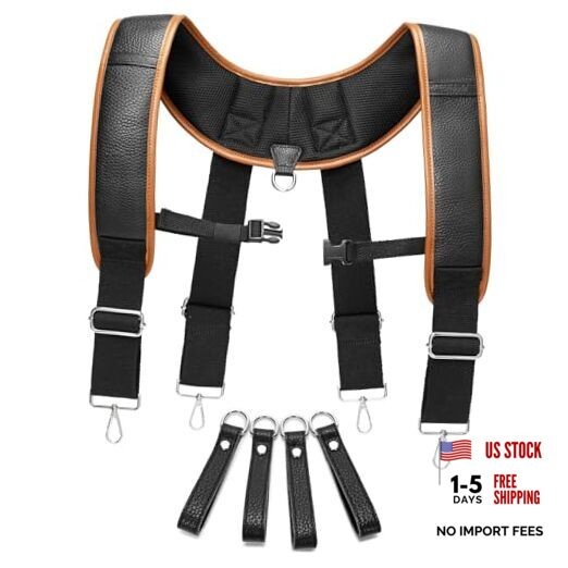 Leather Tool belt suspenders, Padded tool bag suspenders Work Black-style-c