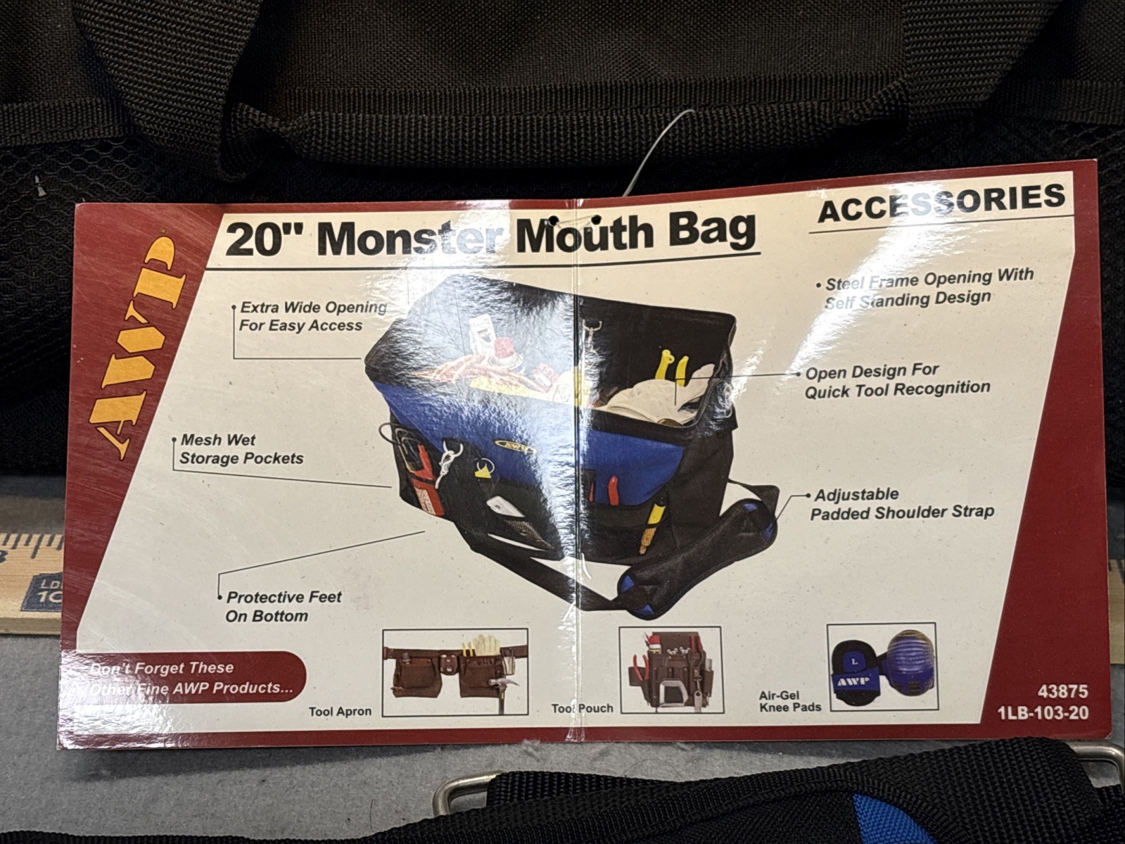 AWP Tool 20” Premium Tool Bag, Black & Blue NEW Contractors Tool Bag