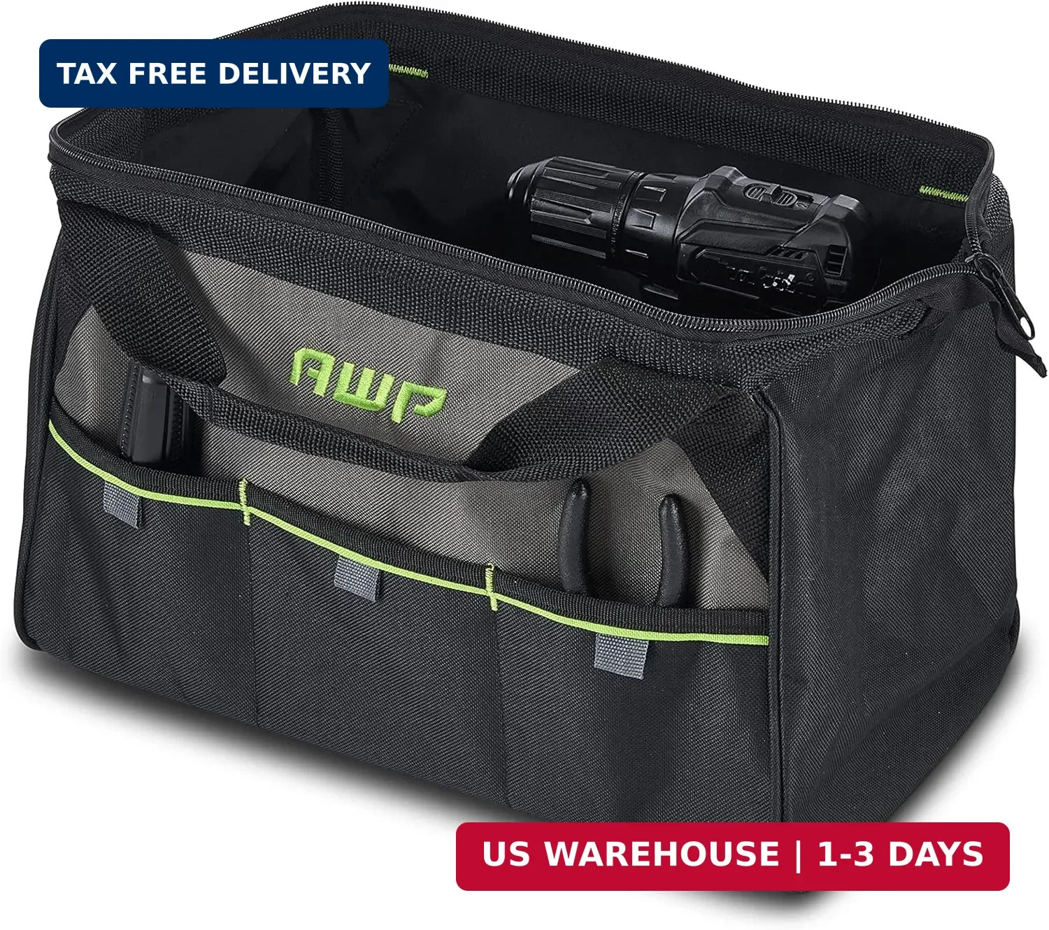 AWP Tool Bags, Premium Tool Bag, Black, Durable Tool Tote, for Professionals and