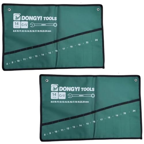 2 Pack Wrench Roll up Pouch Wrench Set Roll Organizer 14 Pocket Slot Canvas Tool