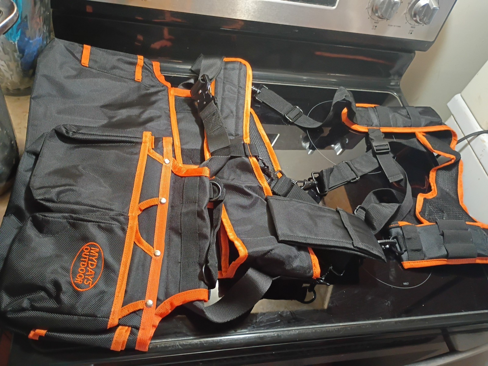 Mydays Outdoor Black Orange Pockets Adjustable Harness Tool Belt And Suspenders