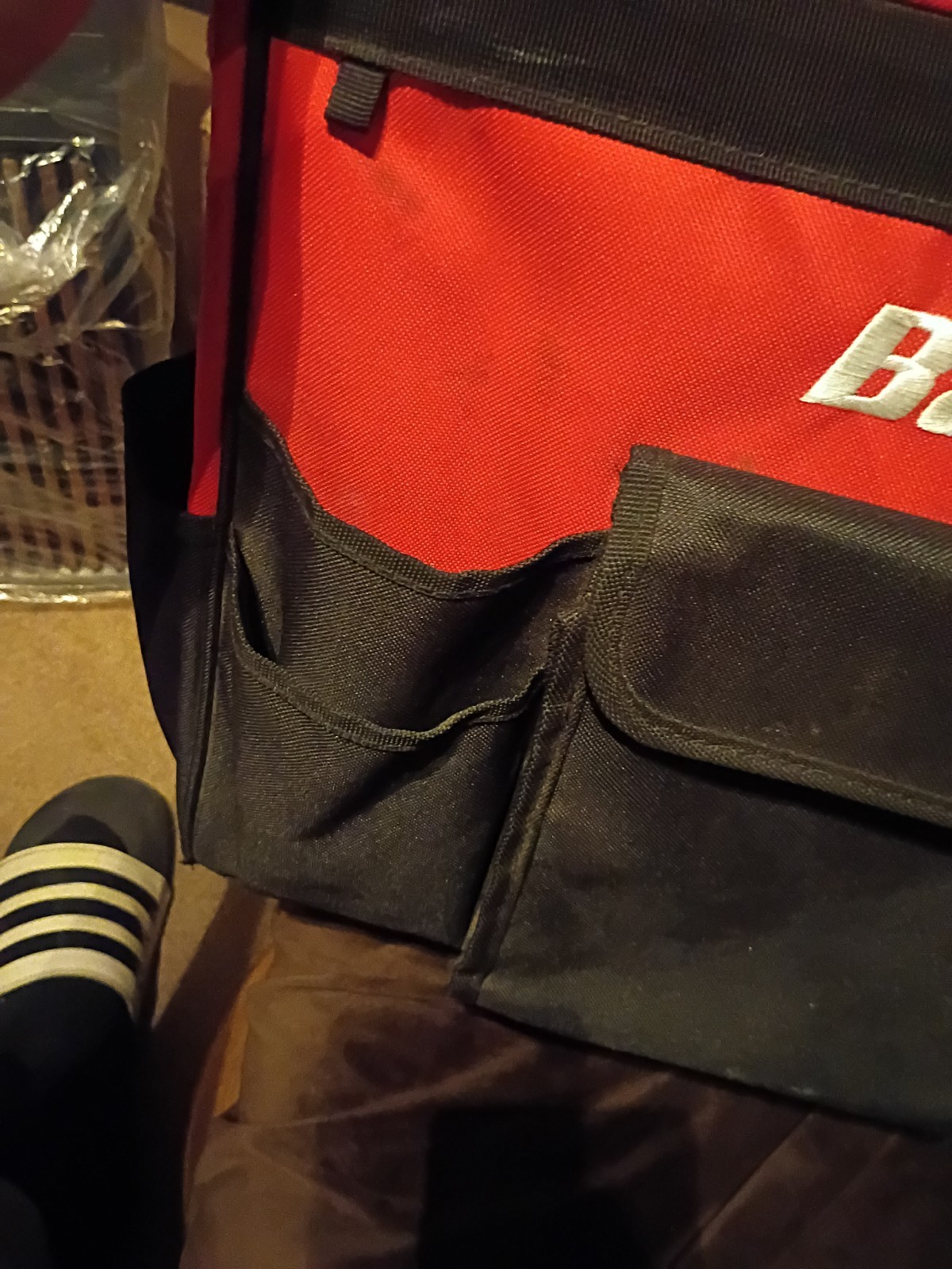 Bauer 18-inch roller tool bag, model SKU 64663, featuring red and Black