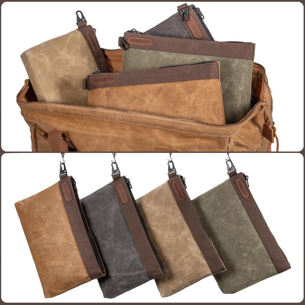 Waxed Canvas Tool Pouches 4 Pack – 11-Inch Heavy-Duty Zipper Tool Bags Set