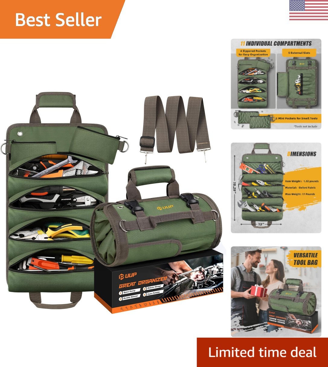 Stylish Heavy Duty Tool Roll Up Bag – Perfect for Emergency Trips & Gifting