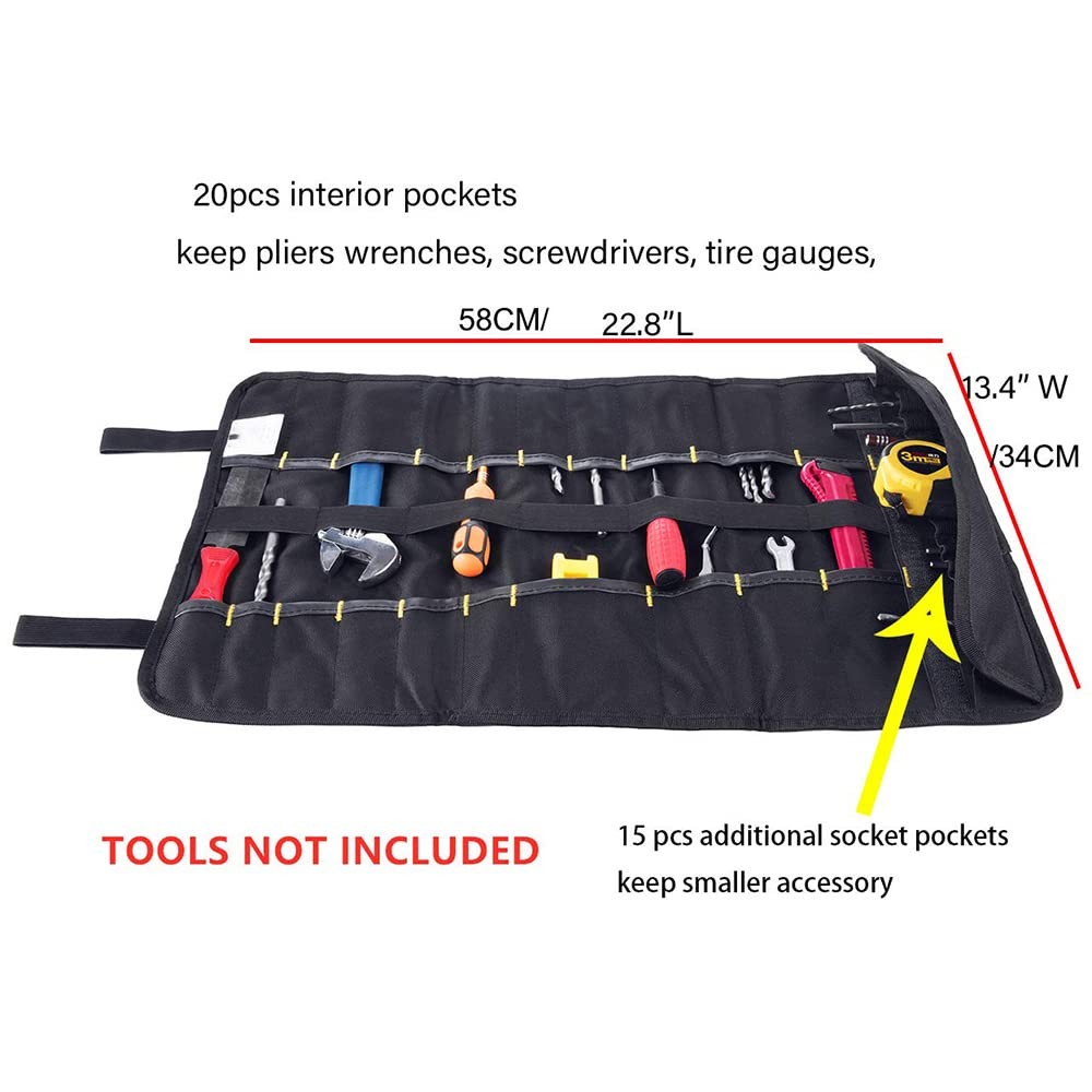 22 Pocket Tool Bag Canvas Wrench Roll up Pouch/Screwdriver Pliers Roller Compart