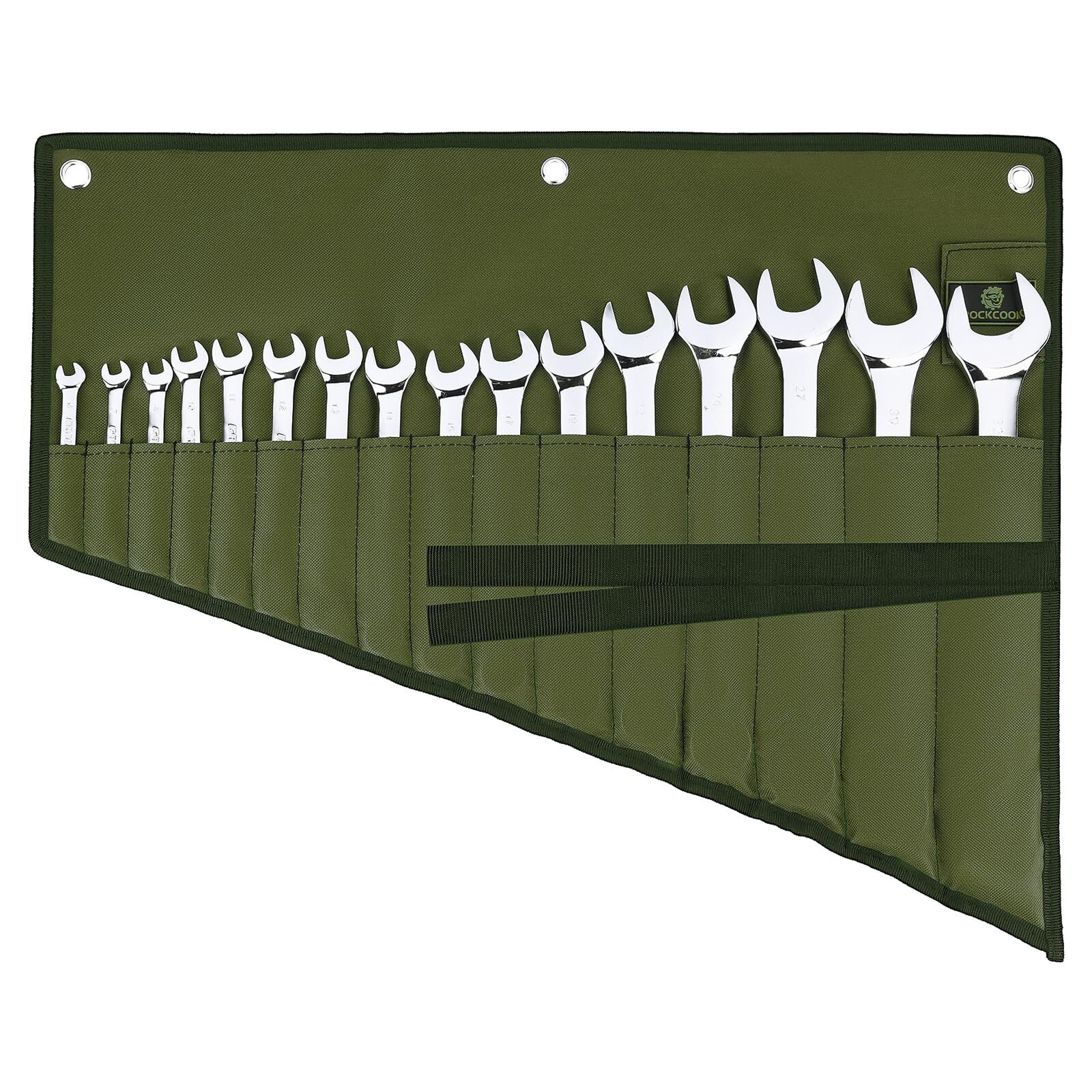 Wrench Roll Organizer 16 Pockets, Wrench Pouch Roll Up – Green