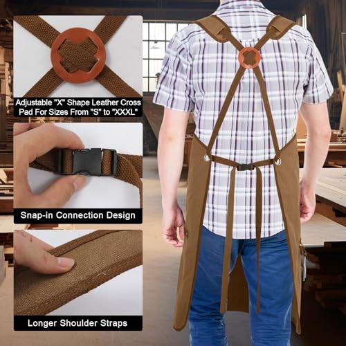 Men’s Canvas Tool Apron, Heavy Duty Multi-Pocket Work Apron for Khaki