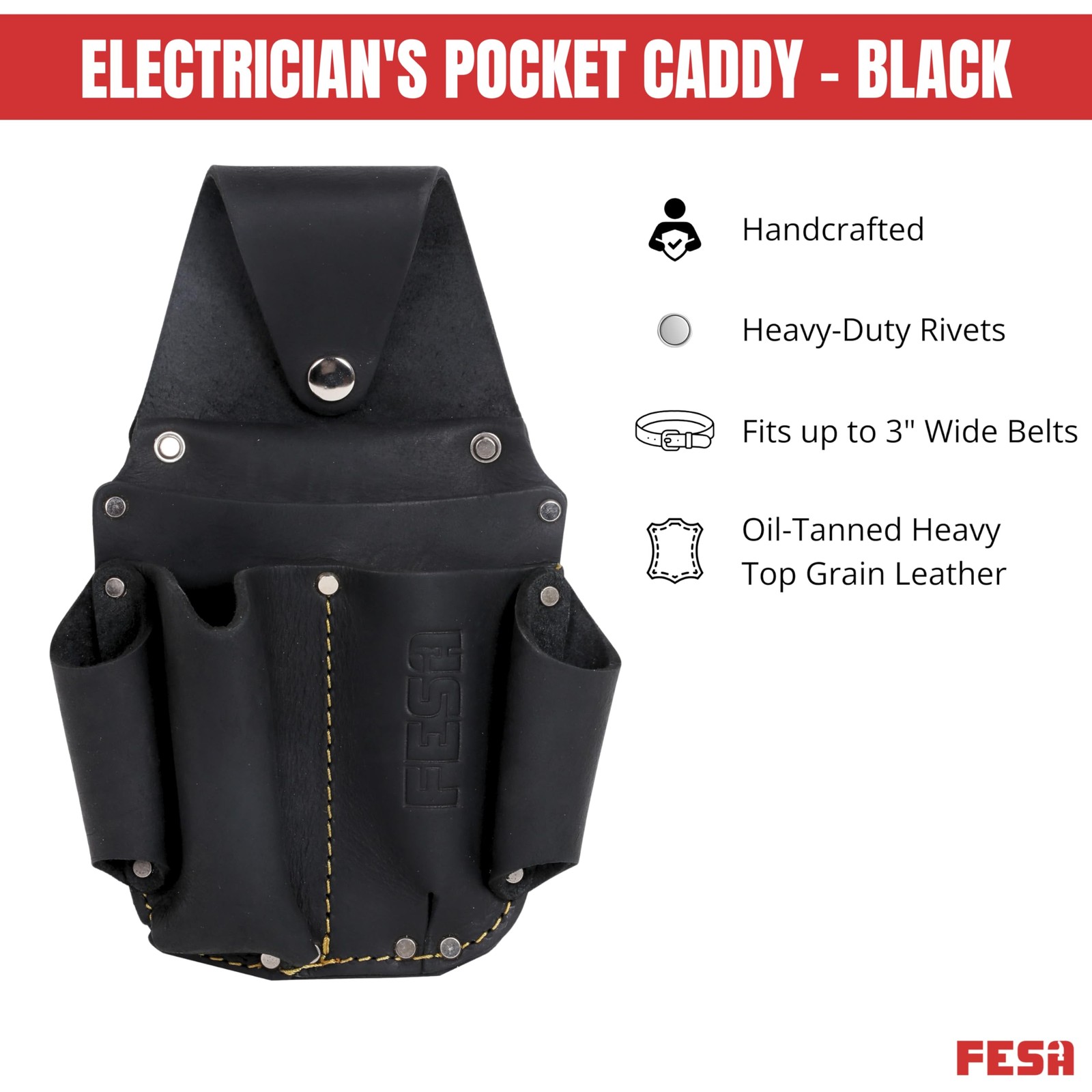 Leather Electrician Tool Pouch Pocket Caddy Clip On Voltage Meter Fits 3 Inch