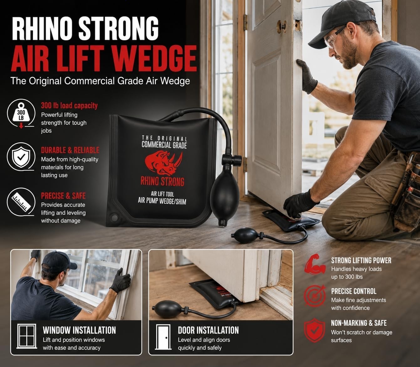 The Original Rhino Strong Commercial Grade Air Wedge Bag Pump Professional Level