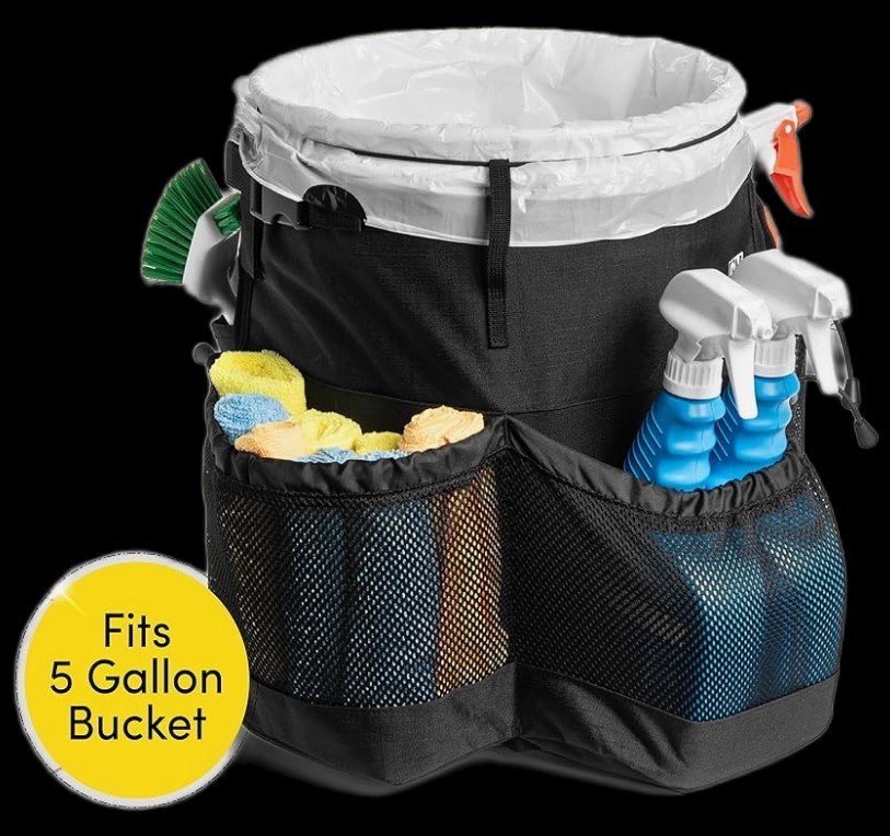 Bucket Caddy with Trash Band: Bucket Caddy for Detailing Cars, Cleaning, Garden