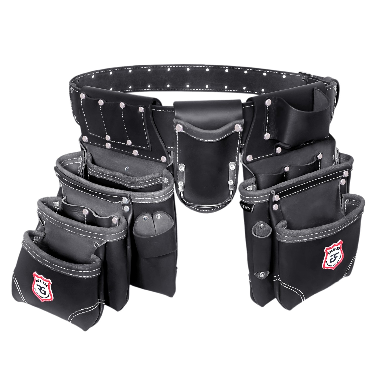 Leather Tool Belt with Detachable D-Loop, Padded Suspenders for Tradesmen