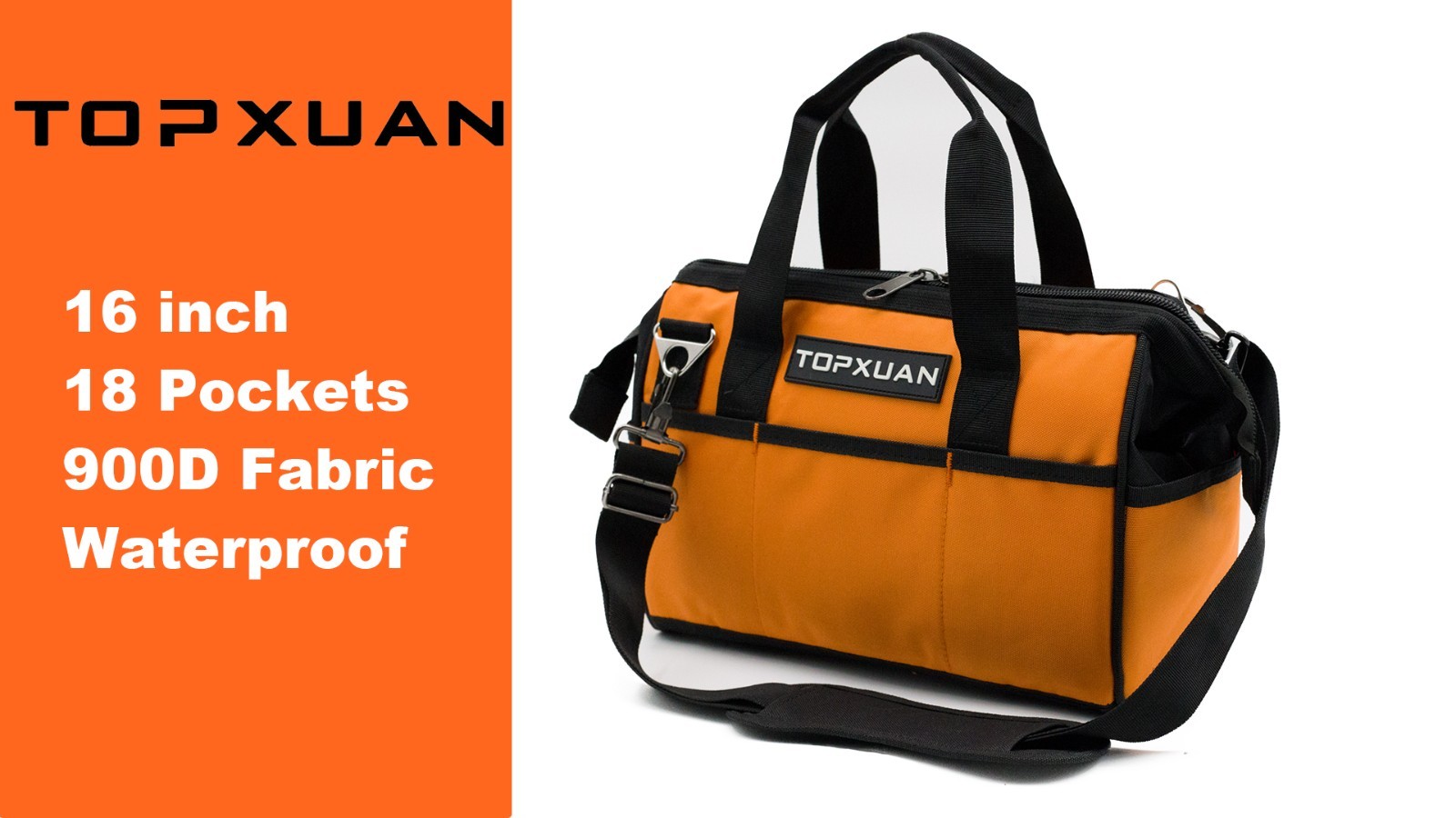 Heavy Duty 16″ Waterproof Tool Bag – Wide Mouth Organizer, 18 Pockets, Shoulder