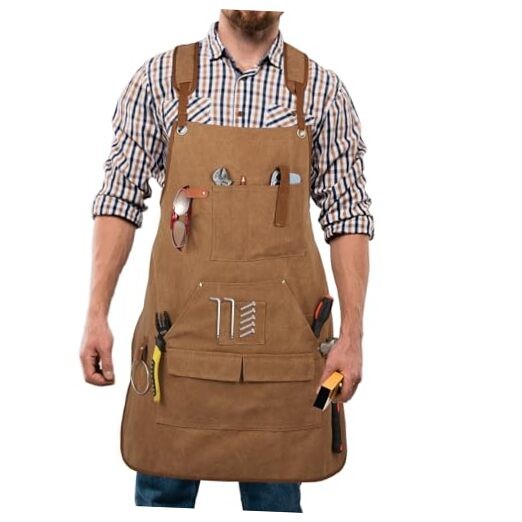 Men’s Canvas Tool Apron, Heavy Duty Multi-Pocket Work Apron for Khaki