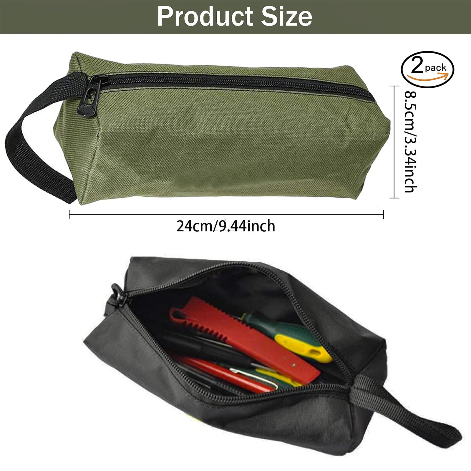 2 Pack Canvas Tool Pouch with Zipper, Multipurpose Utility Tools Bag