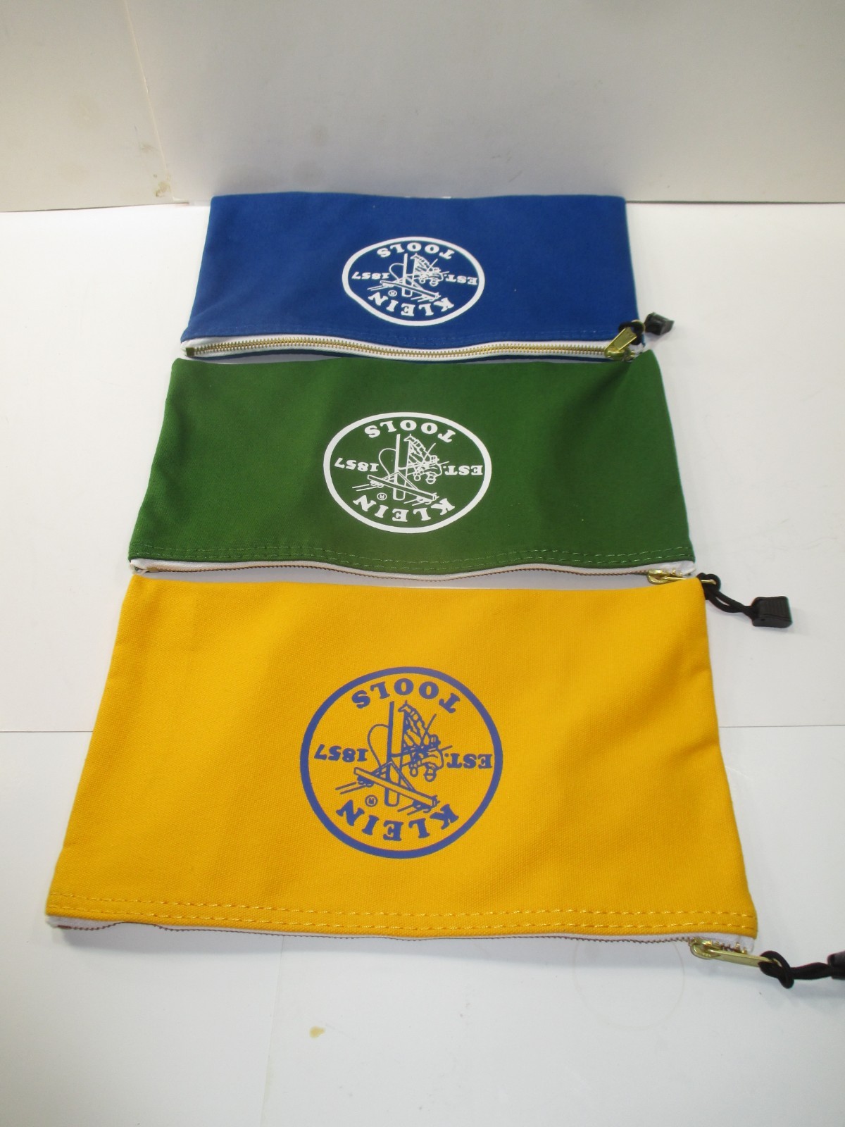 LOT OF 3 KLEIN TOOLS 5140 ZIPPER BAGS~BLUE, GREEN, YELLOW~NEW WITHOUT PACKAGING